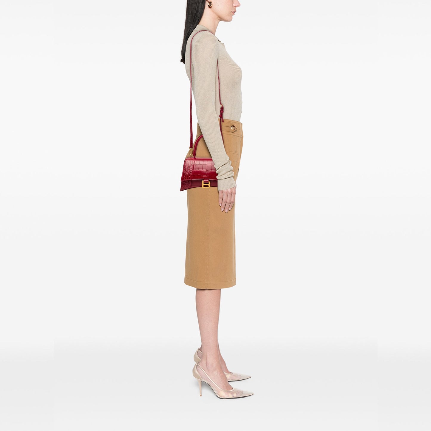 Balenciaga Small Croc Embossed Hourglass Top Handle Bag