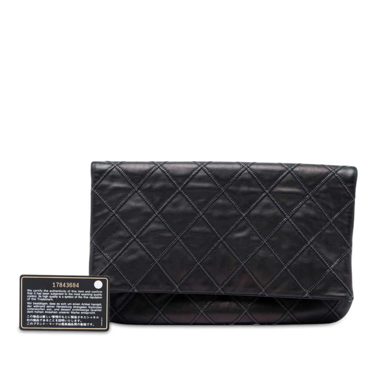 Chanel Quilted Lambskin Thin City Foldover Clutch — Black
