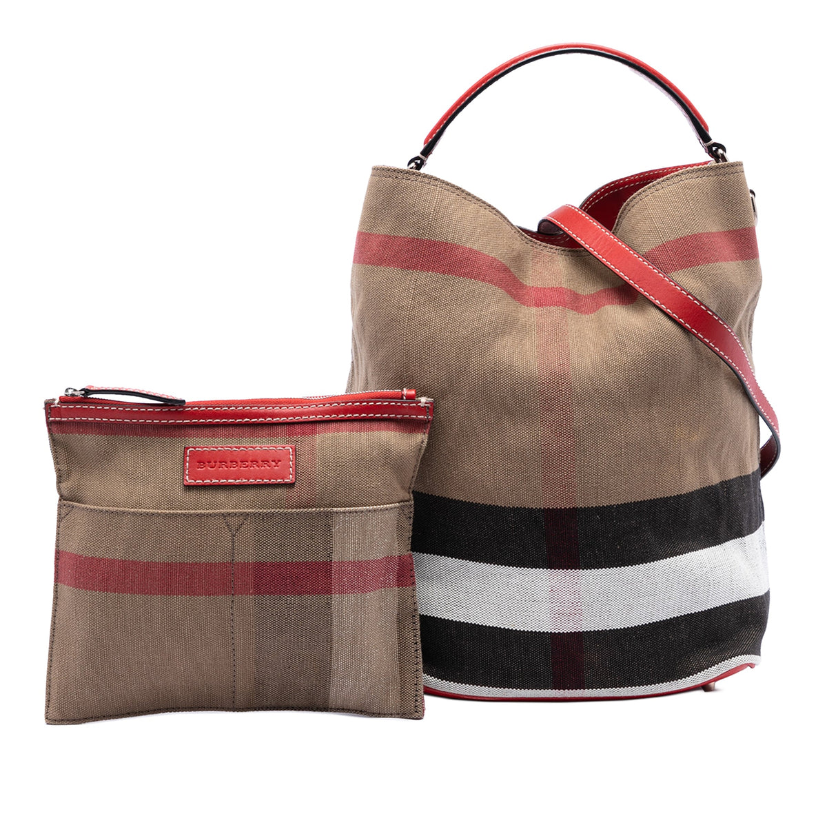 Burberry Medium Mega Check Canvas Ashby Bucket Bag