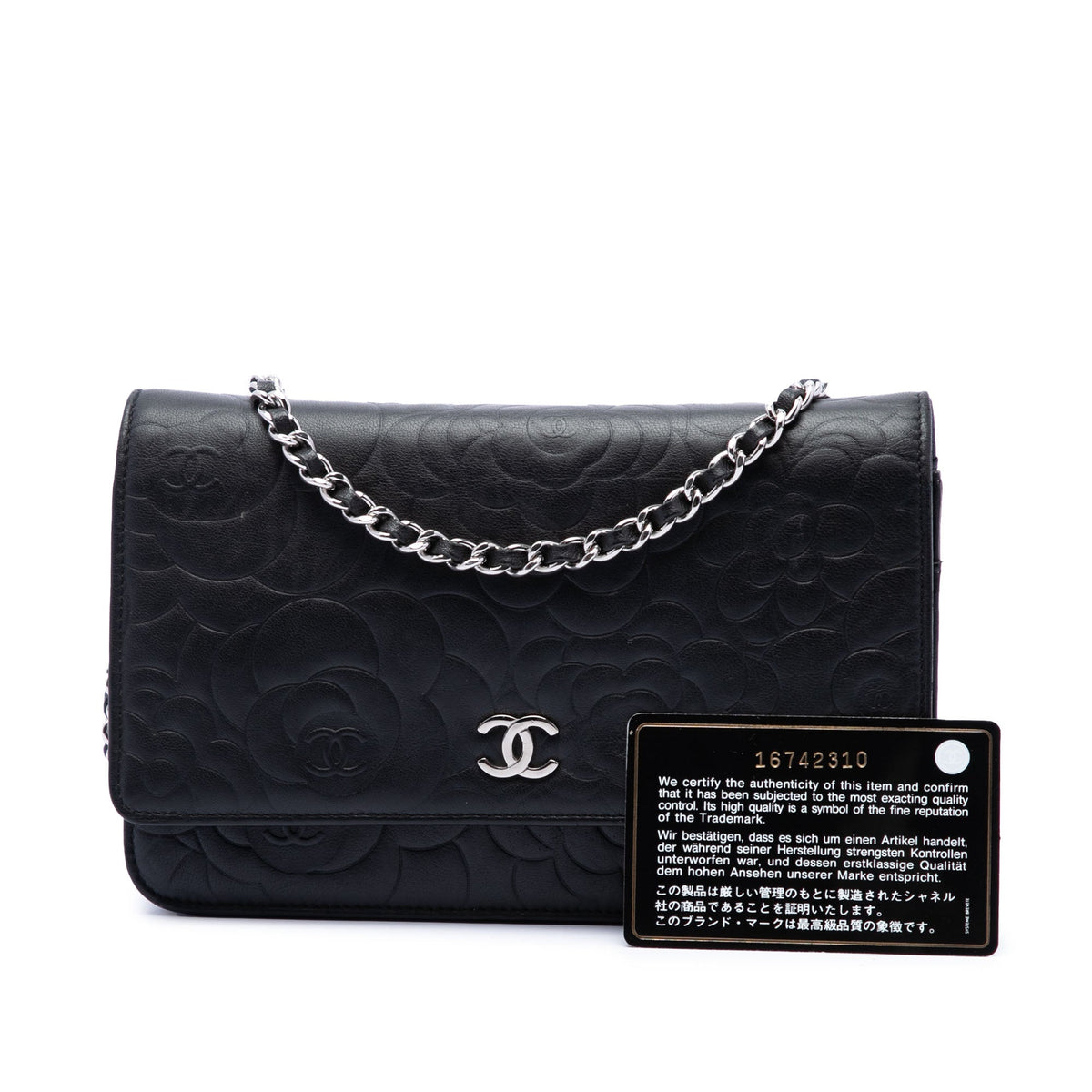 Chanel CC Embossed Lambskin Camellia Wallet On Chain