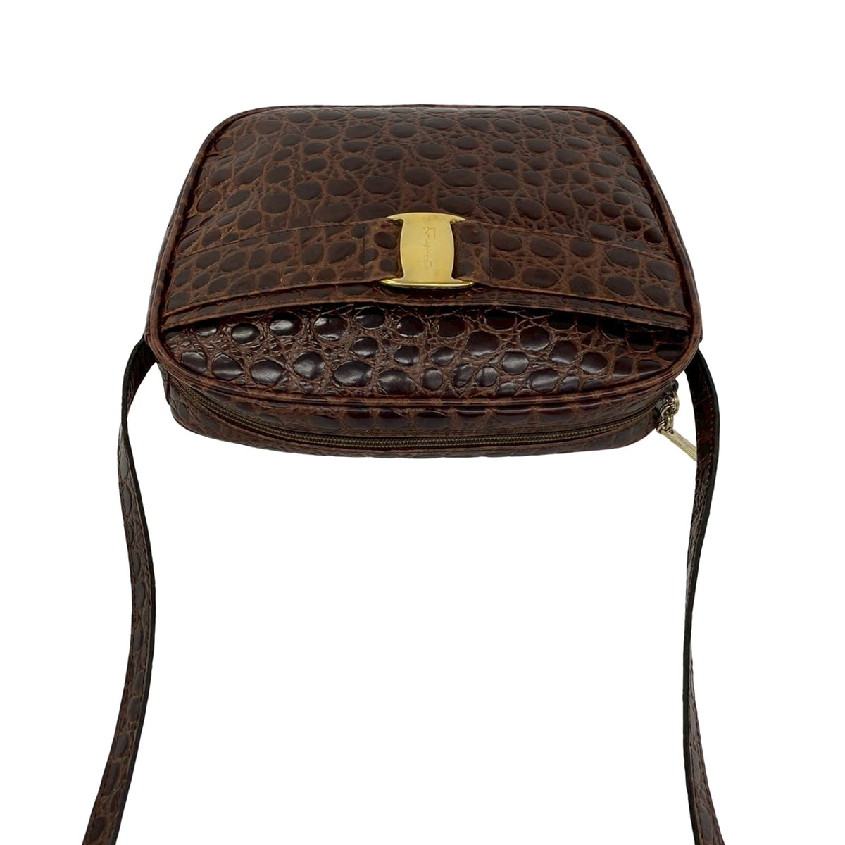 Ferragamo Croc Embossed Vara Crossbody