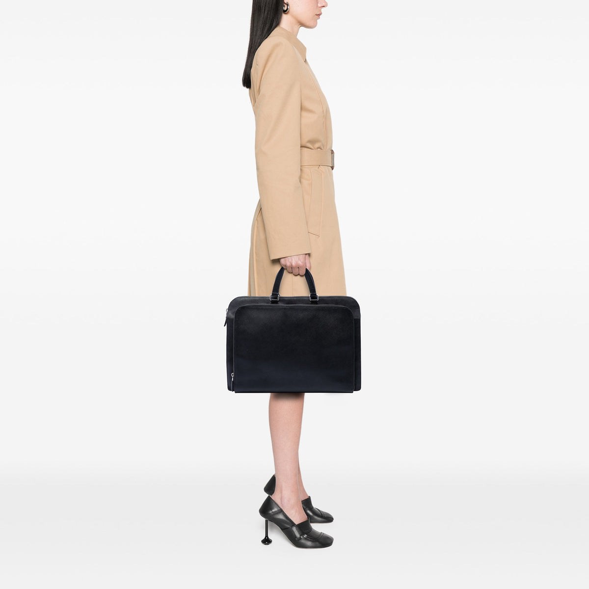 Prada Saffiano Cuir Travel Front Zip Pocket Briefcase