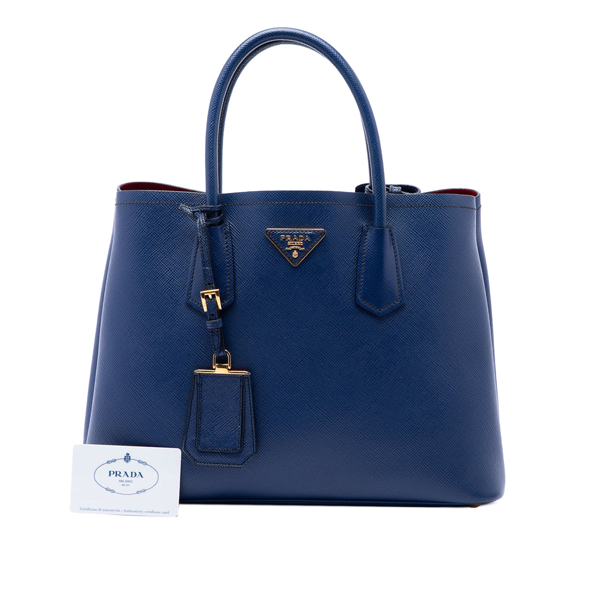 Prada Medium Saffiano Cuir Double Handle Satchel — Blue