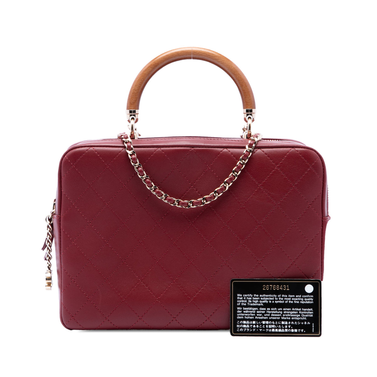 Chanel Quilted Lambskin Knock On Wood Top Handle Bag — Red