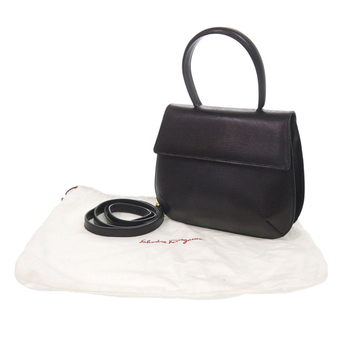 Ferragamo Lizard Embossed Leather Top Handle Bag