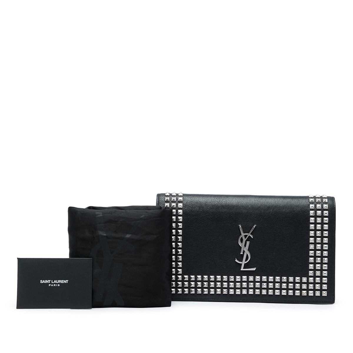 Saint Laurent Studded Leather Monogram Clutch — Black