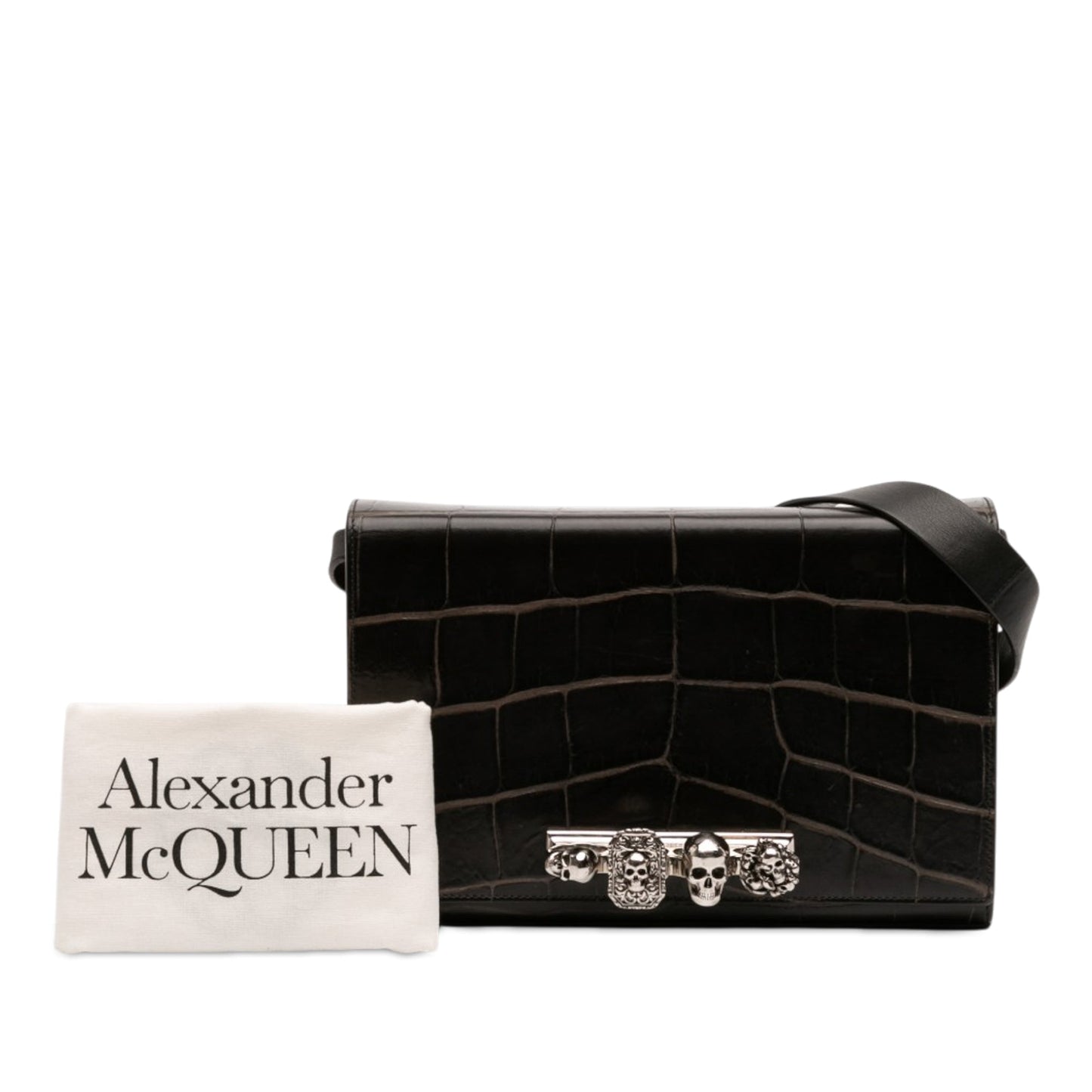 Alexander McQueen Mini Croc Embossed Skull Jeweled Crossbody