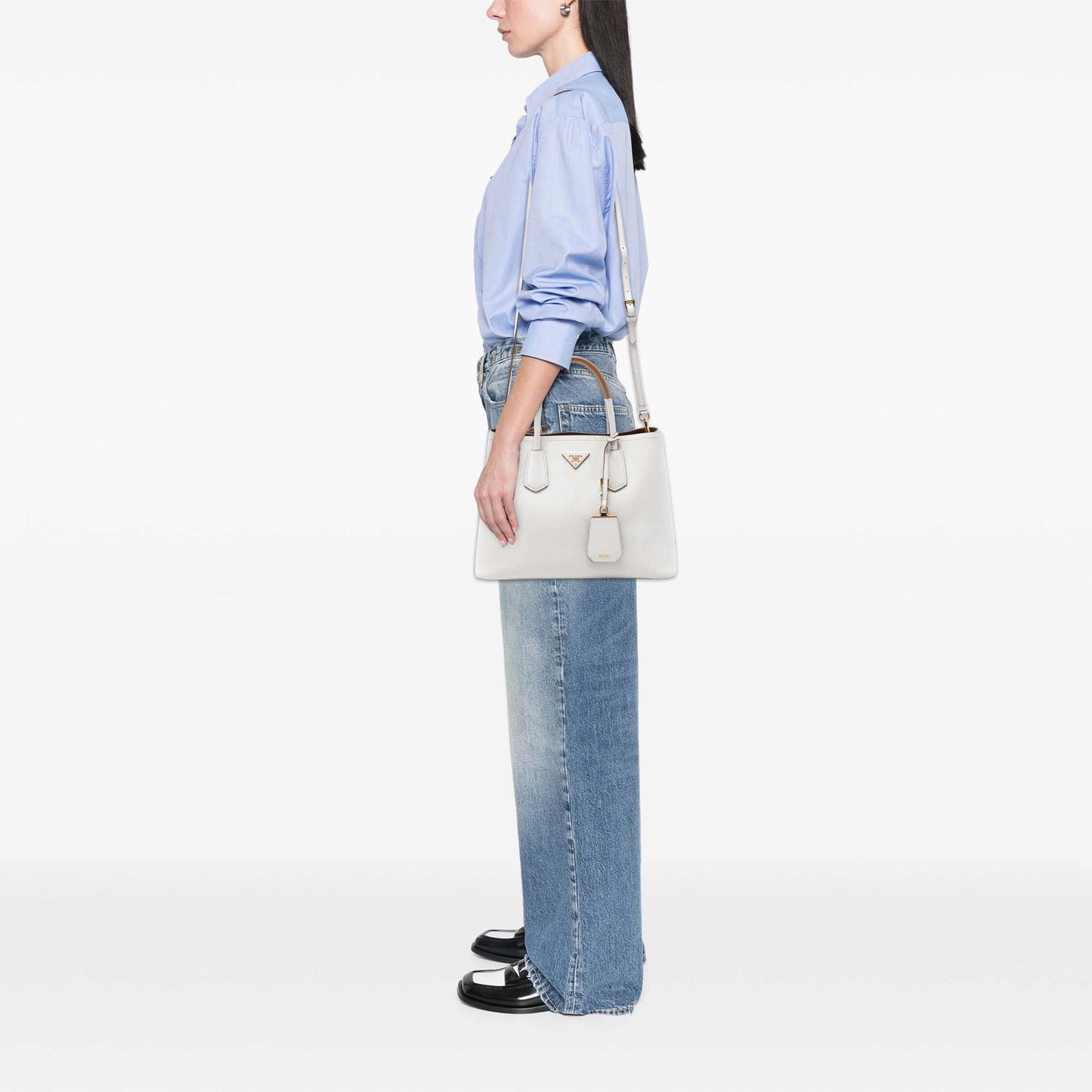 Prada Medium Bicolor Saffiano Cuir Double Satchel