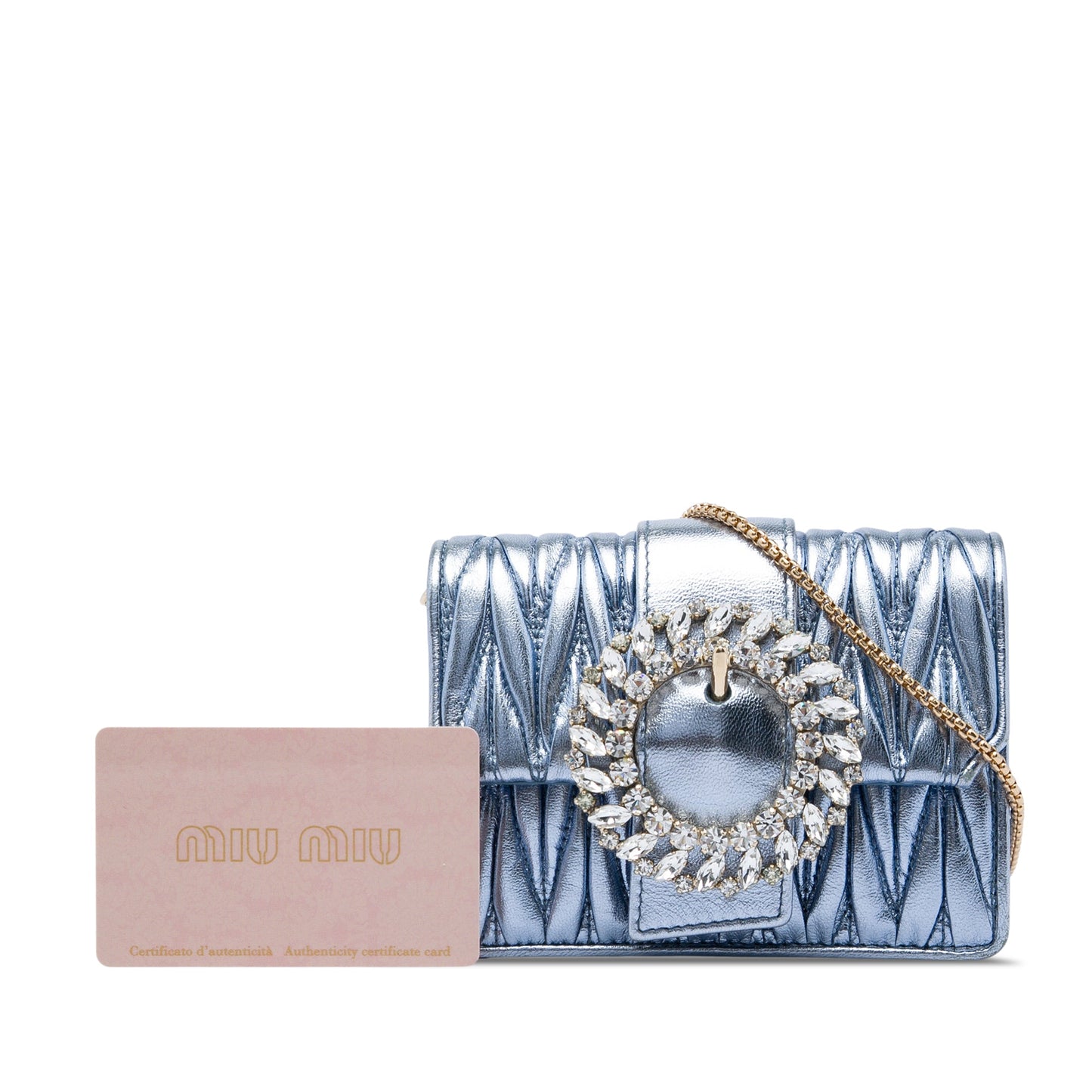 Miu Miu Mini Matelasse Metallic Nappa Crystal Embellished Crossbody