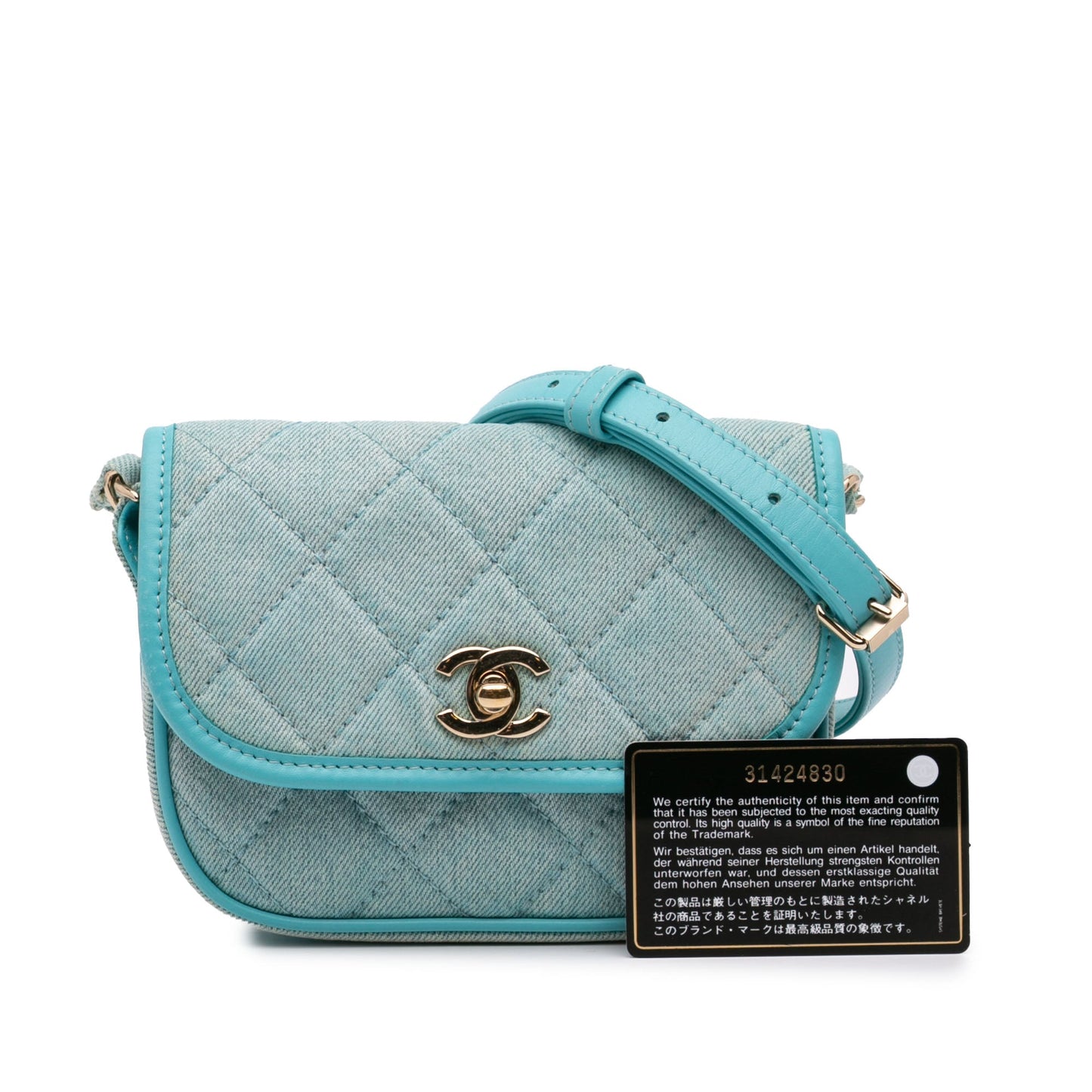 Mini CC Quilted Denim Messenger Flap