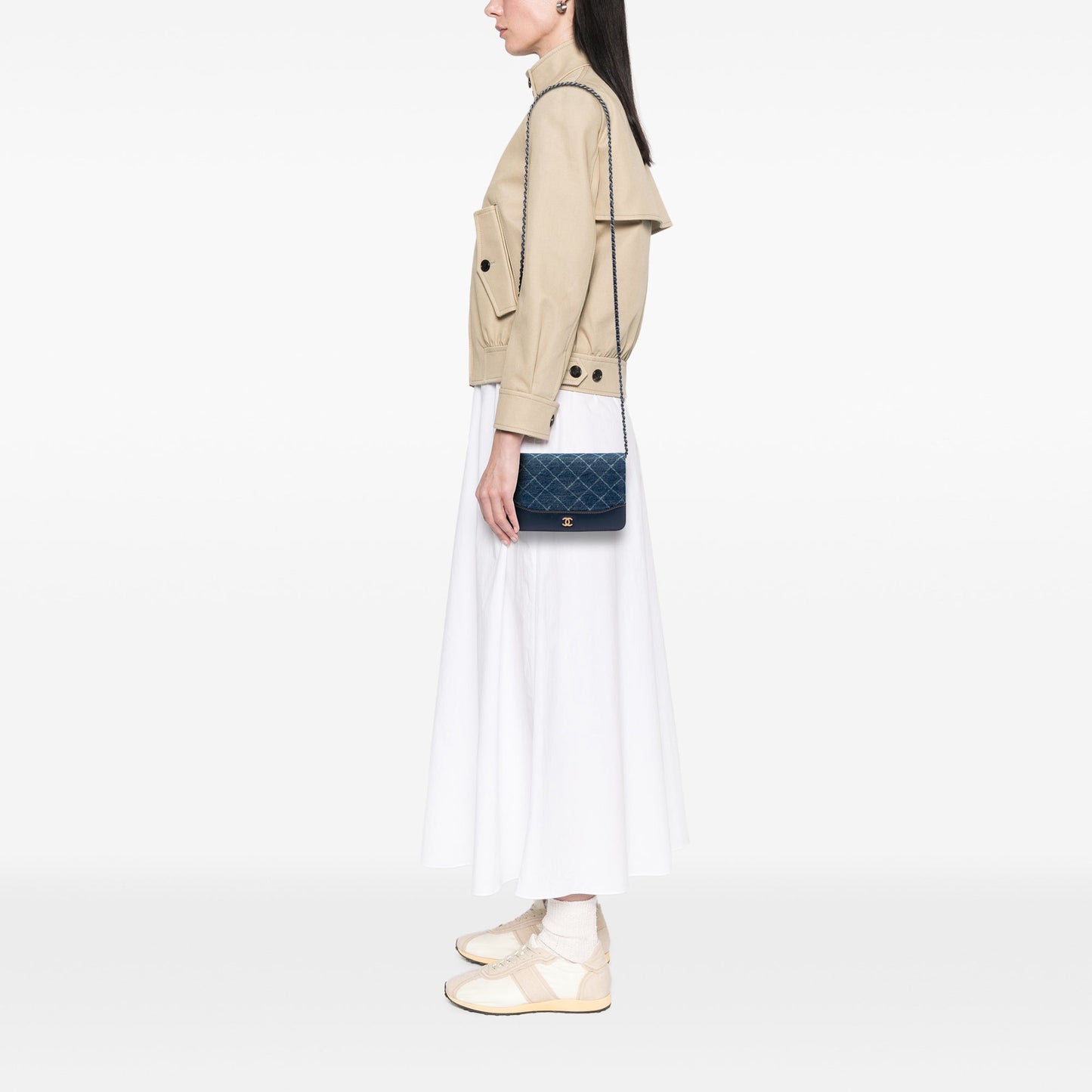Chanel Printed Denim and Calfskin Gabrielle Wallet On Chain