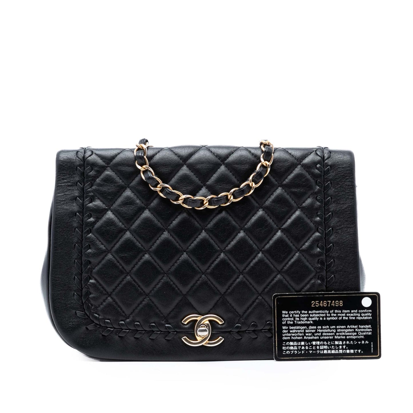 Quilted Lambskin Braided Saddle Flap