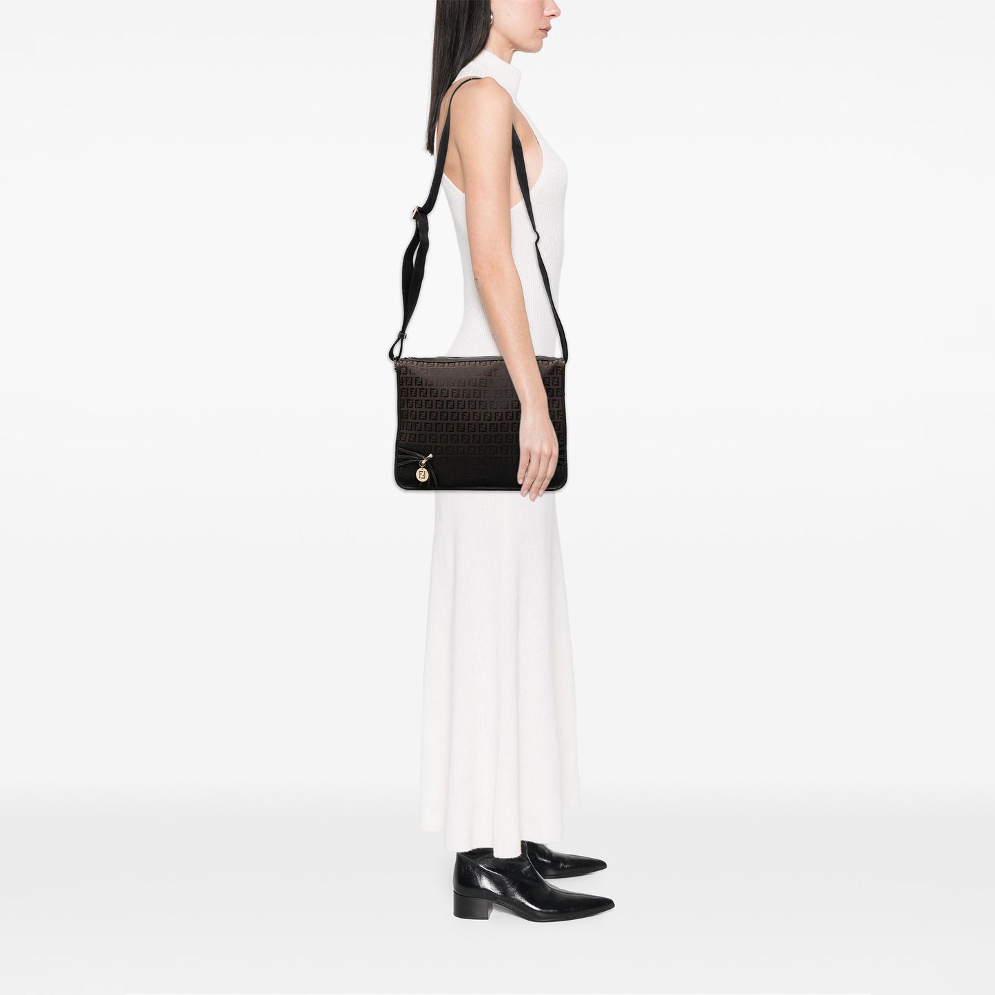 Fendi Zucchino Canvas F Charm Crossbody
