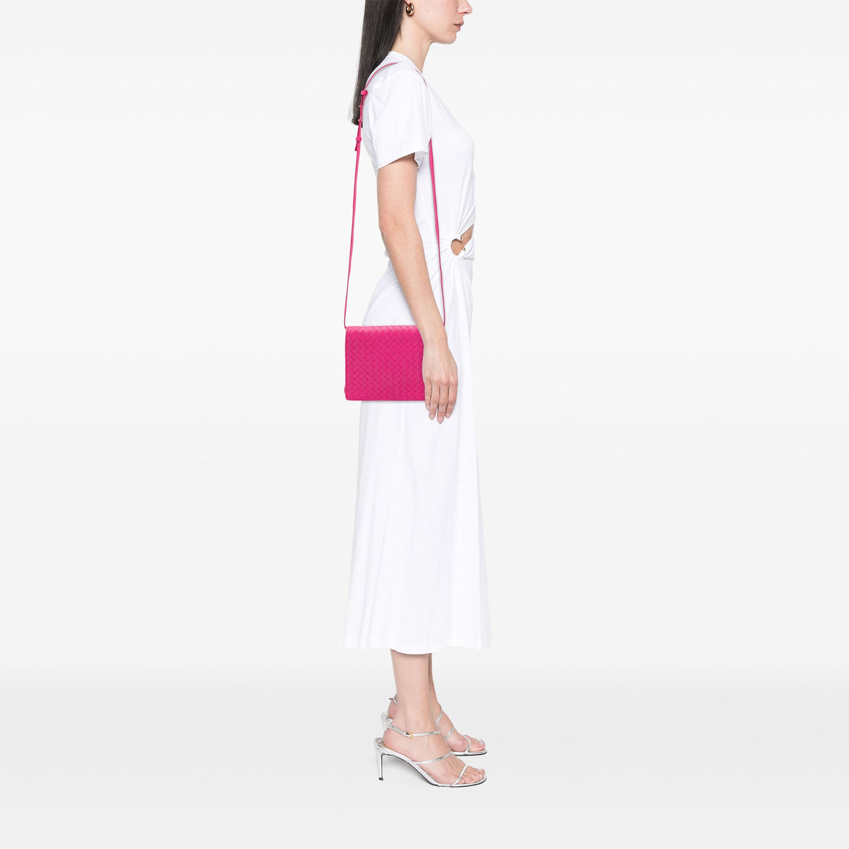 Bottega Veneta Nappa Intrecciato Flap Crossbody — Pink