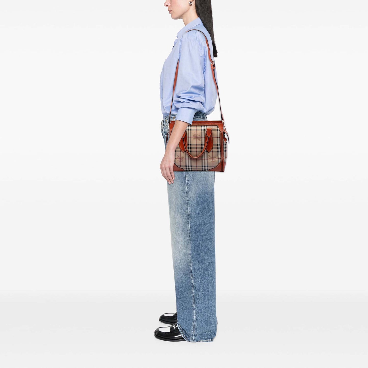 Burberry Small Haymarket Check Coated Canvas Honeywood Tote