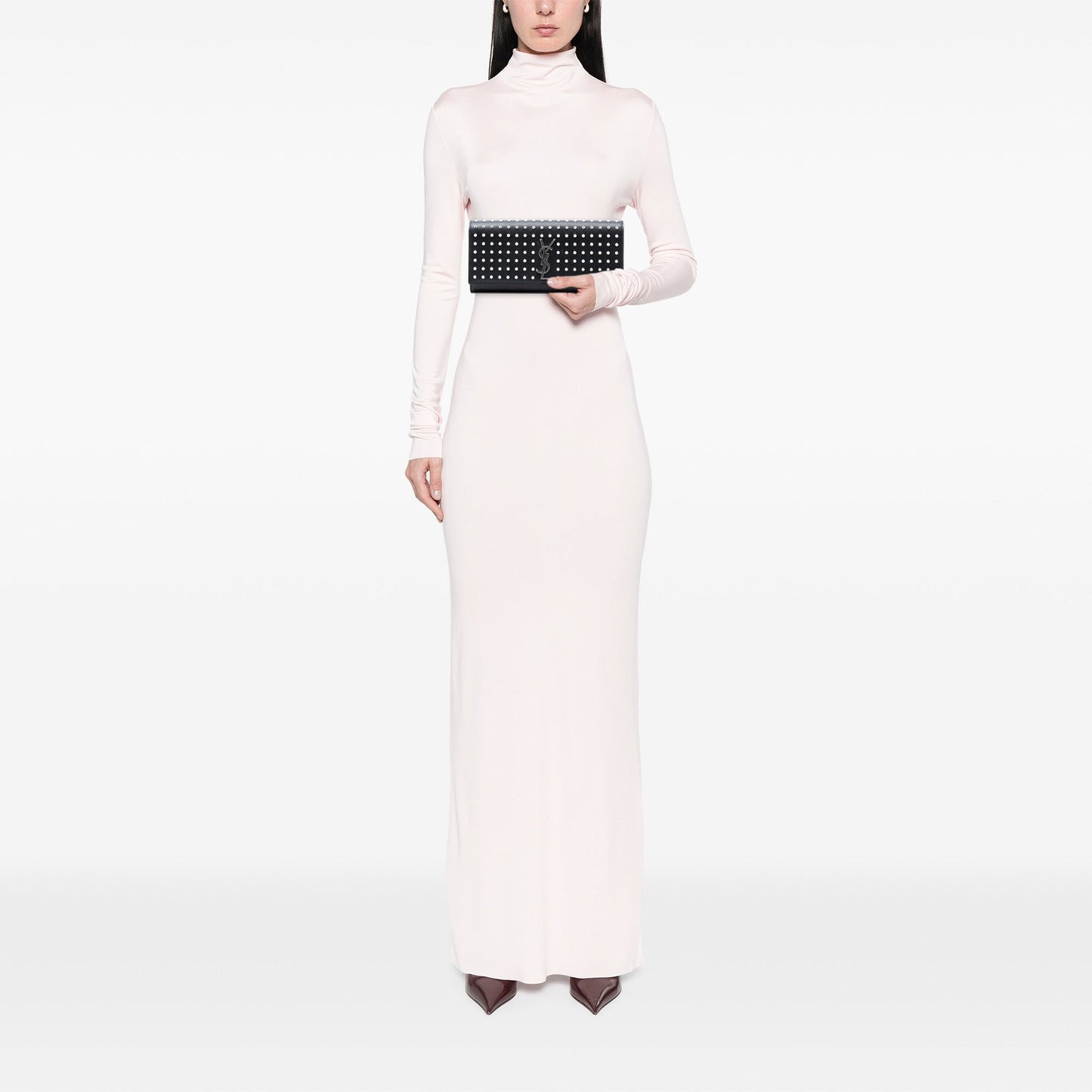 Saint Laurent Grain De Poudre Classic Monogram Studded Clutch
