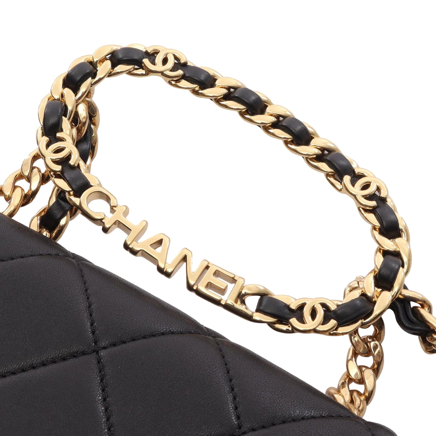 Chanel Mini Quilted Lambskin Oval Logo Chain Top Handle Flap