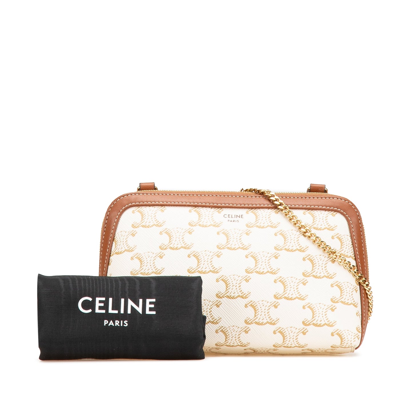 Celine Triomphe Coated Canvas Clutch On Chain