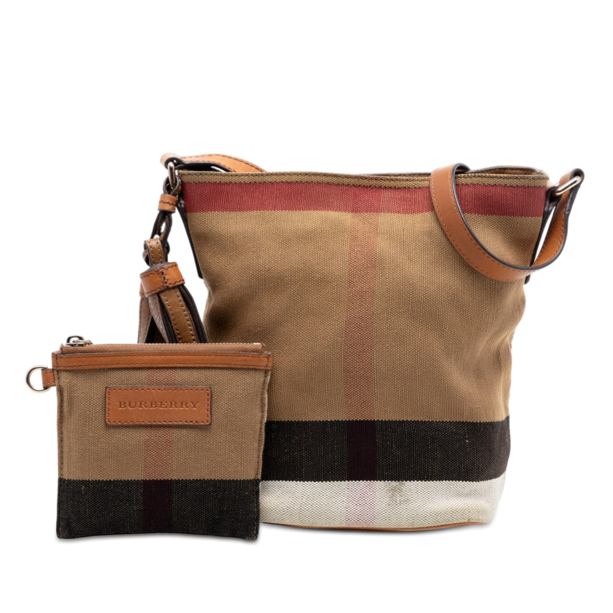 Burberry Mini Mega Check Canvas Ashby Tassel Bucket Bag
