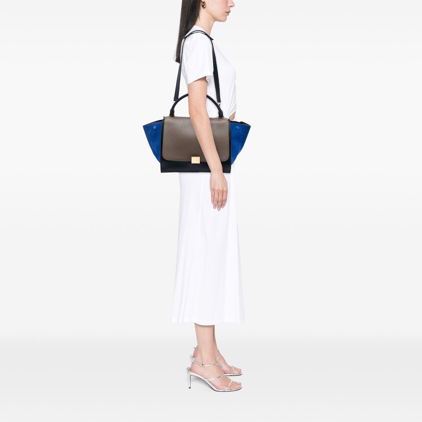 Celine Medium Tricolor Calfskin and Suede Trapeze Satchel