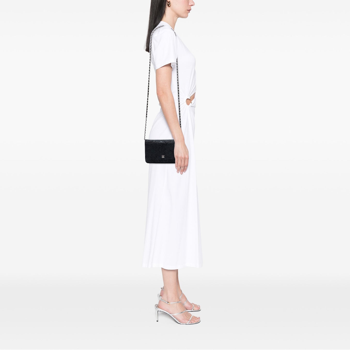 Chanel CC Lace Overlay Goatskin Wallet On Chain