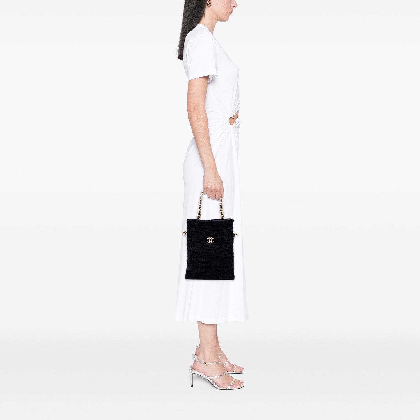 Chanel CC Cotton Tweed Drawstring Shopping Tote