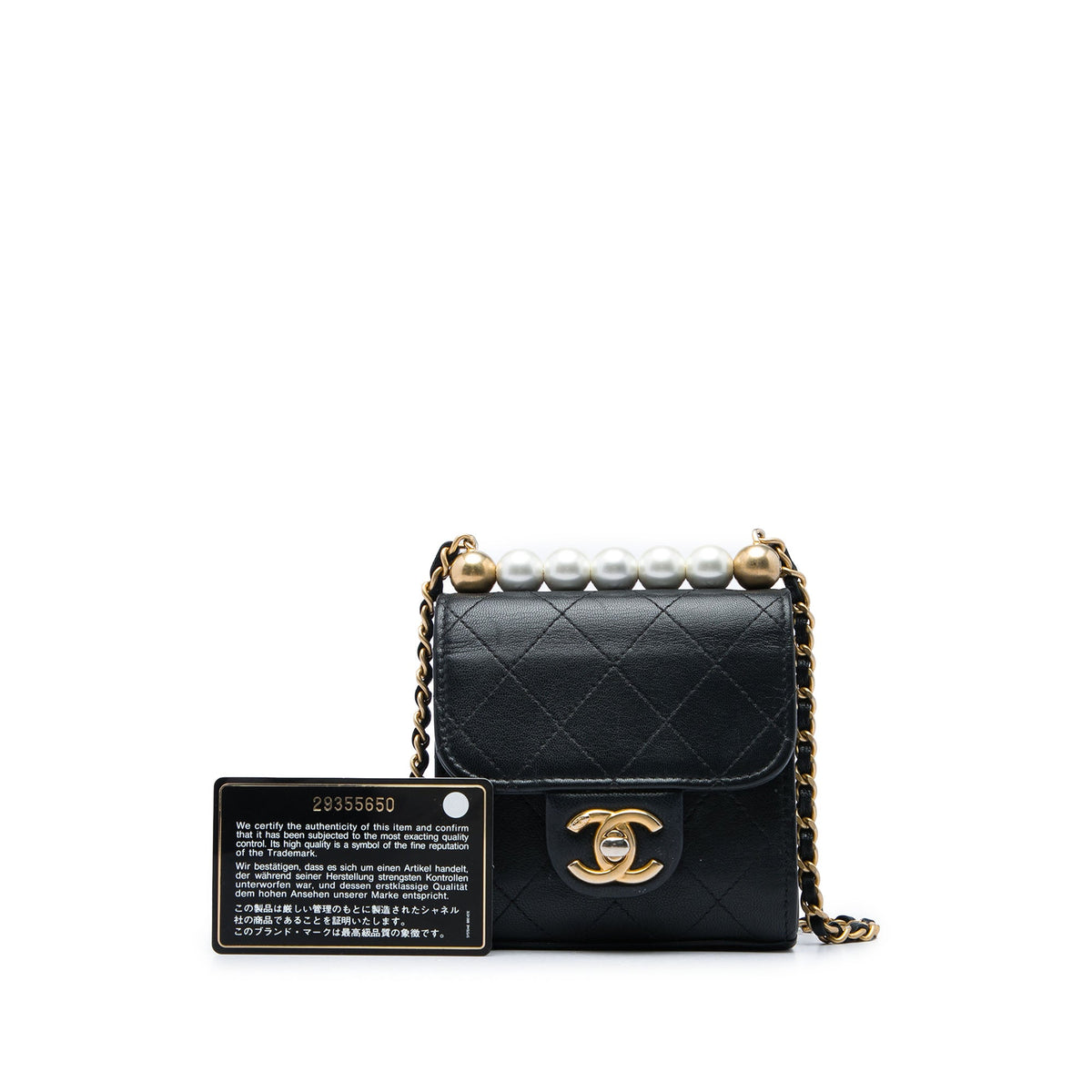 Chanel Mini Goatskin Chic Pearls Clutch On Chain — Black