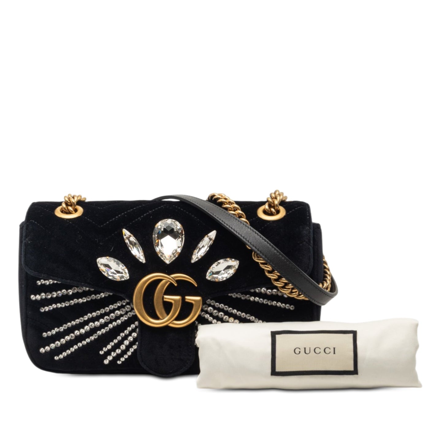 Gucci Medium GG Marmont Matelasse Velvet Crystal Embellished Shoulder Bag