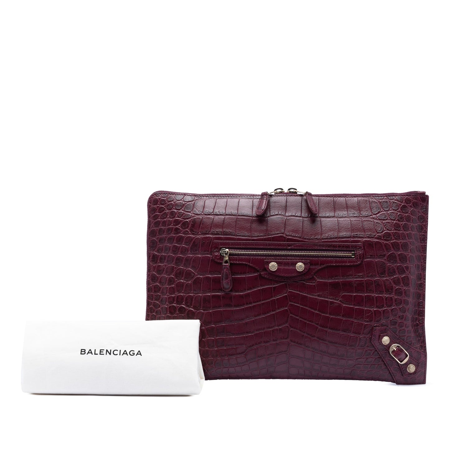 Croc Embossed Calfskin Motocross Giant 12 Zip Around Flat Clutch