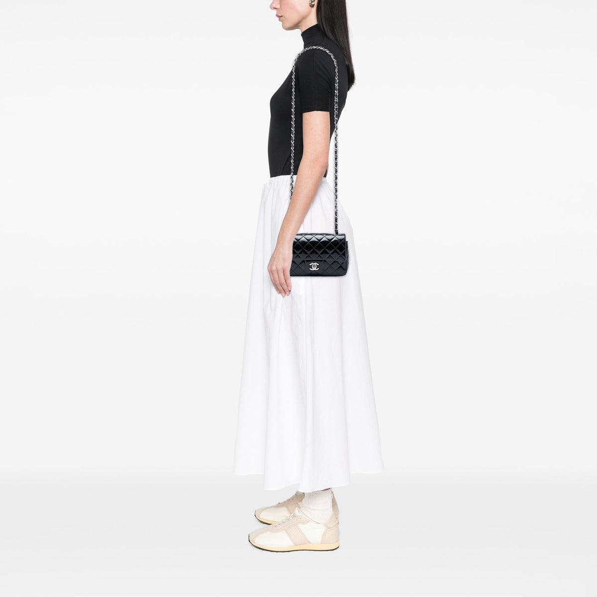 Chanel Mini Rectangular Classic Patent Single Flap — Black