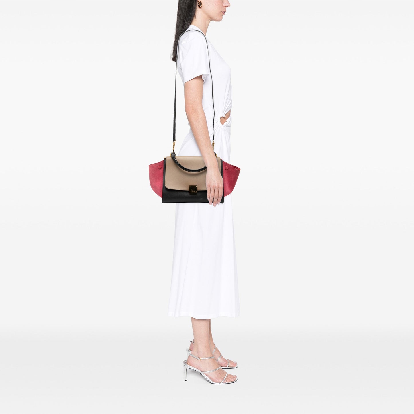 Celine Small Tricolor Calfskin and Suede Trapeze Satchel