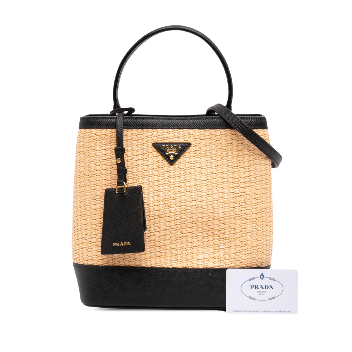 Prada Medium Saffiano Trimmed Paglia Panier Bag