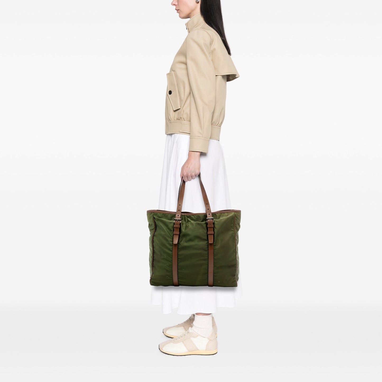 Prada Leather Trimmed Tessuto Tote