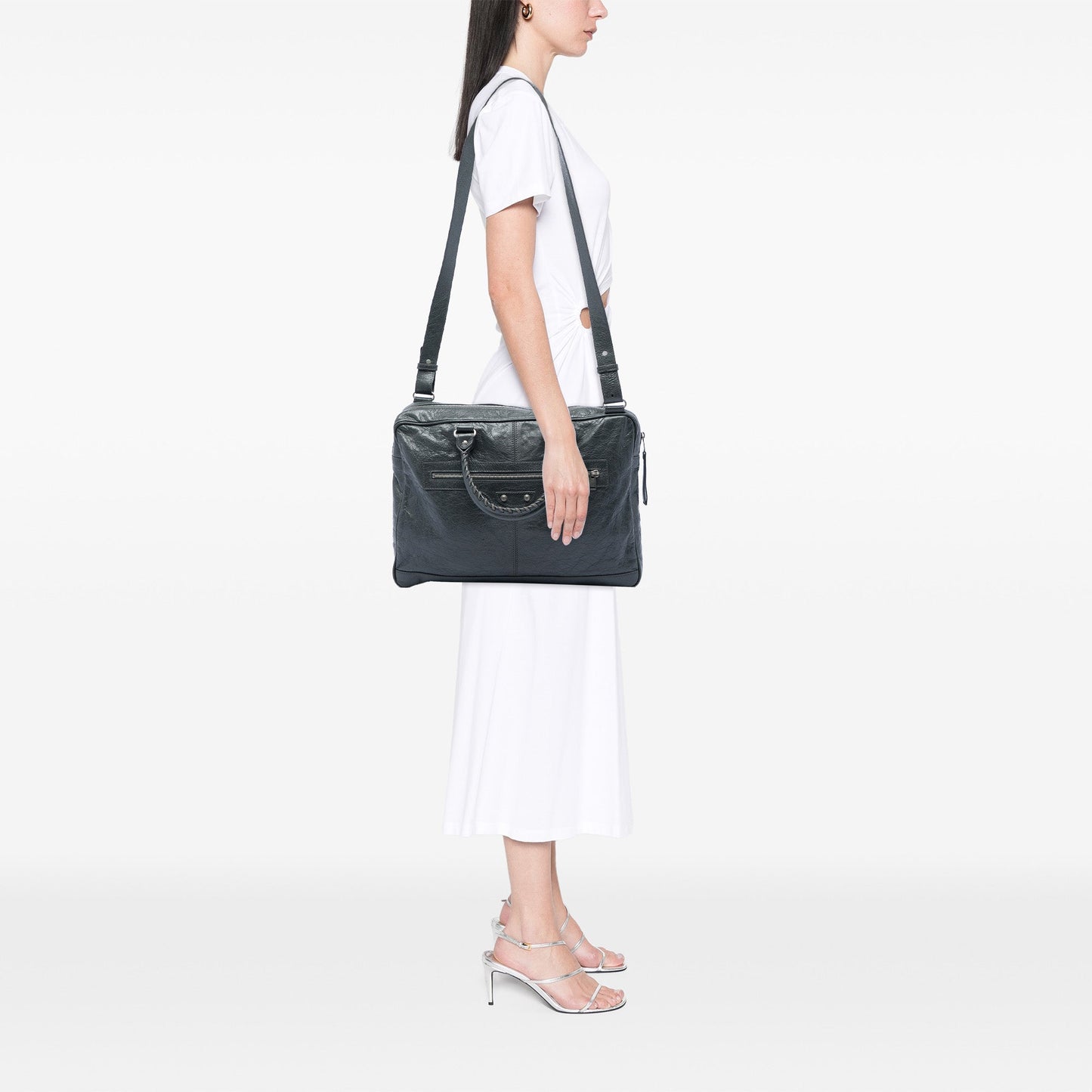 Balenciaga Mini Lambskin Motocross Classic Folder Business Bag