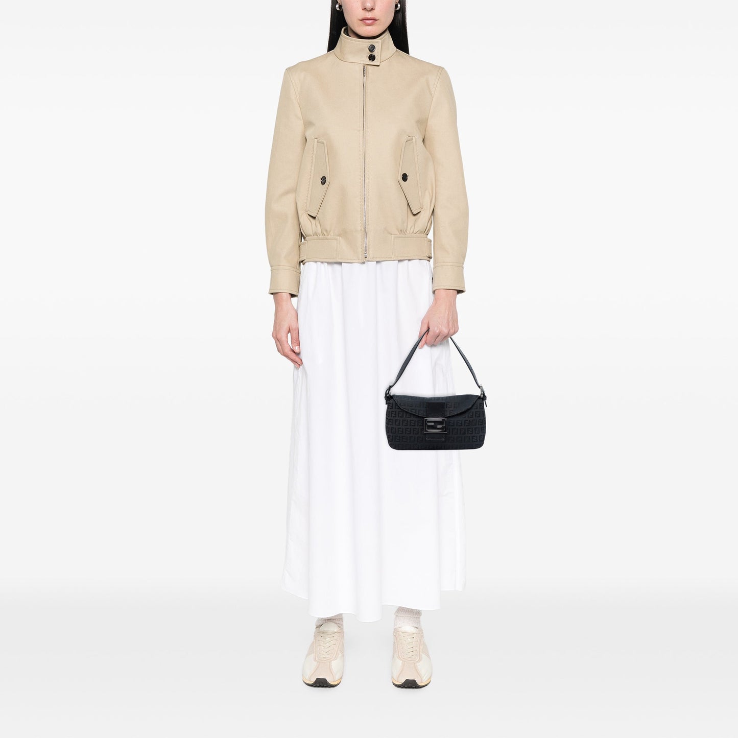 Fendi Zucchino Canvas Double Flap Shoulder Bag