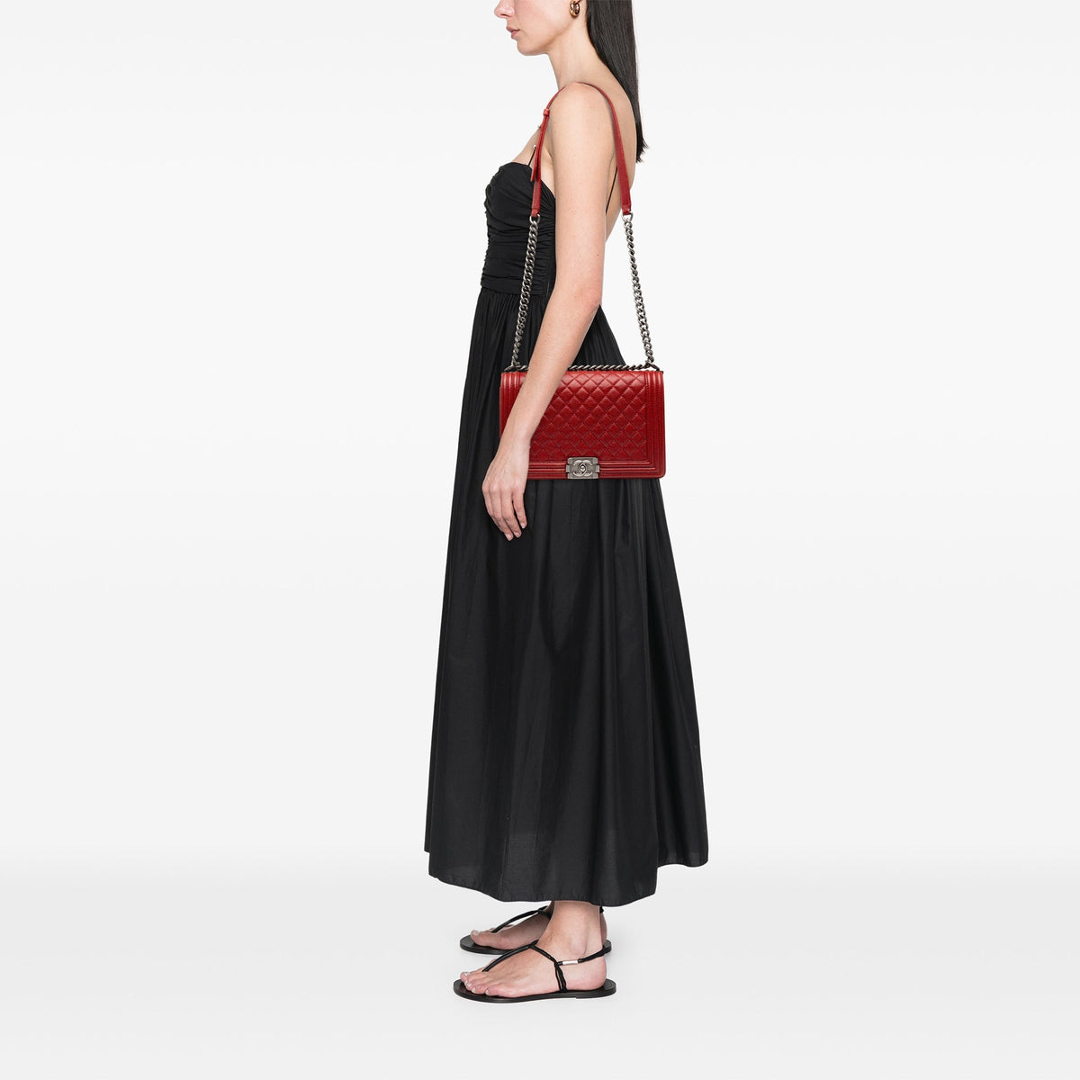 Chanel Medium Quilted Caviar Boy Flap — Red