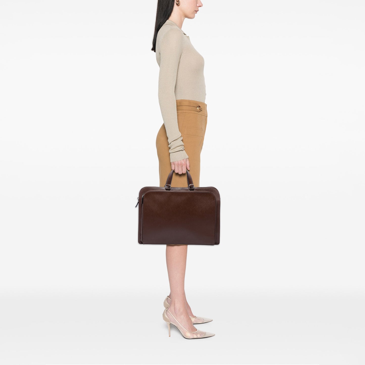 Prada Saffiano Cuir Travel Front Zip Pocket Briefcase