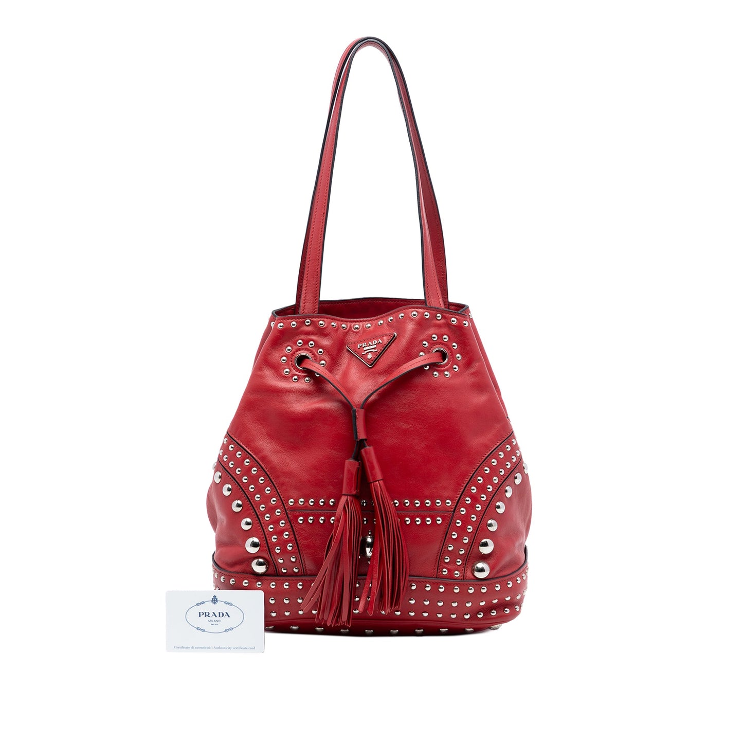 Prada Large Studded Leather Bucket Bag
