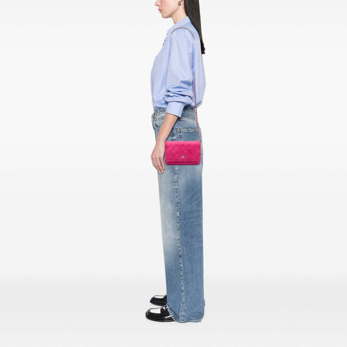 Chanel CC Quilted Caviar Wallet on Chain — Pink