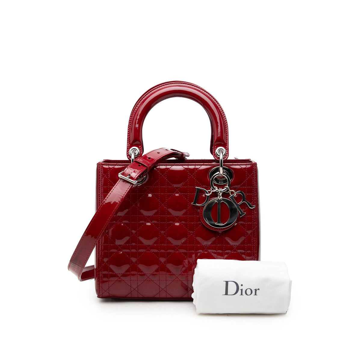 Dior Medium Patent Cannage Lady Dior — Red