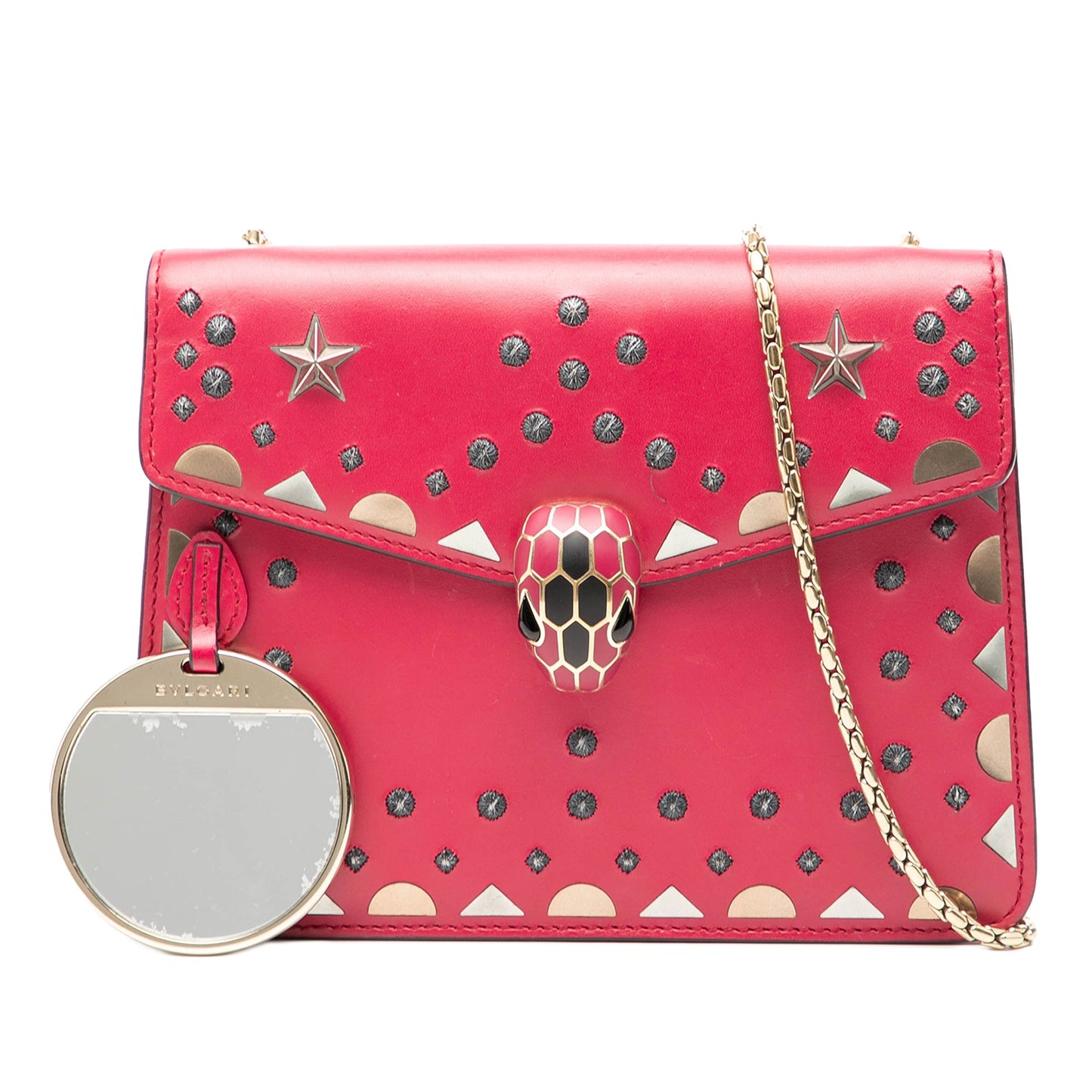 Bvlgari Small Studded Leather Laser Cut Square Serpenti Forever Chain Crossbody