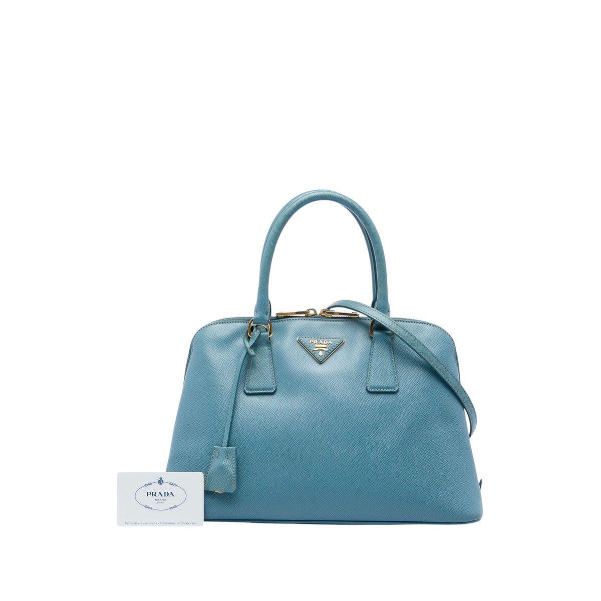 Prada Medium Saffiano Lux Promenade Satchel — Blue