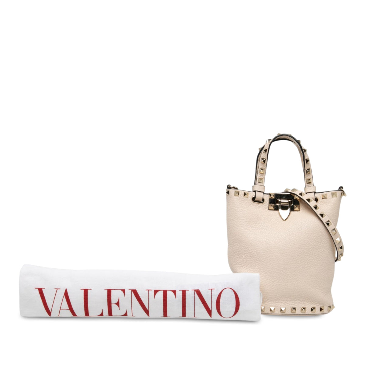 Valentino Leather Rockstud Bucket Bag — White