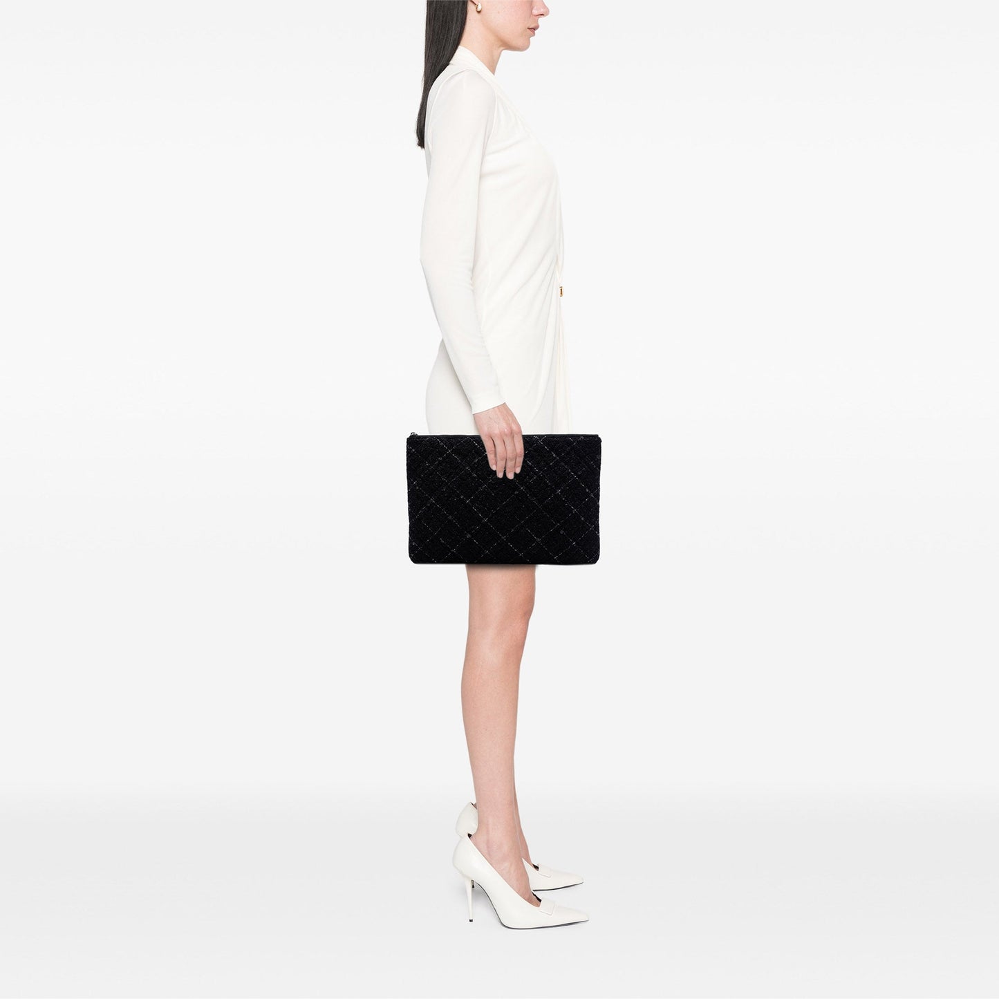 Chanel Large Quilted Tweed and Lambskin Camellia O Case Clutch