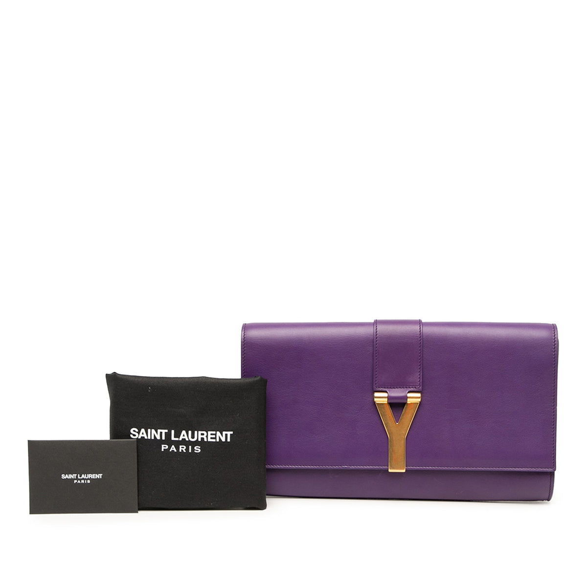 Saint Laurent Leather Chyc Ligne Clutch — Purple