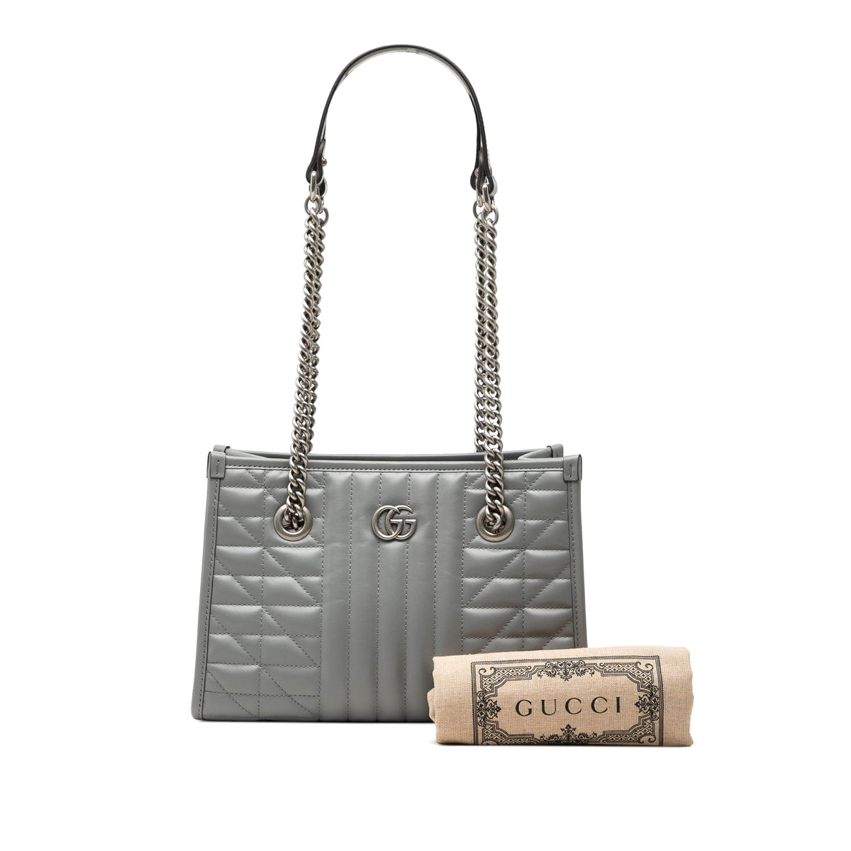 Gucci Small GG Marmont Matelasse Leather Aria Chain Tote — Gray