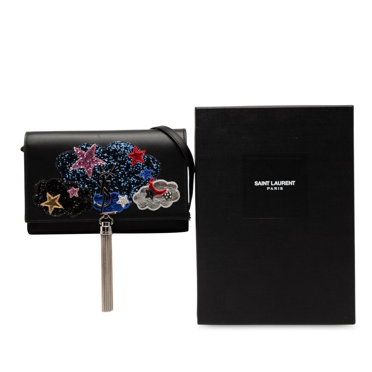 Saint Laurent Calfskin Cloud Star Applique Classic Monogram Kate Tassel Wallet on Chain