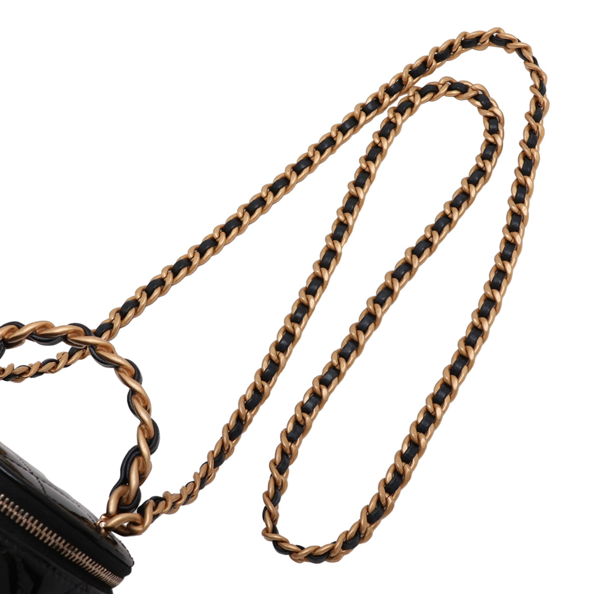 Chanel Quilted Patent Afternoon Tea Top Handle Vanity Case with Chain — Black