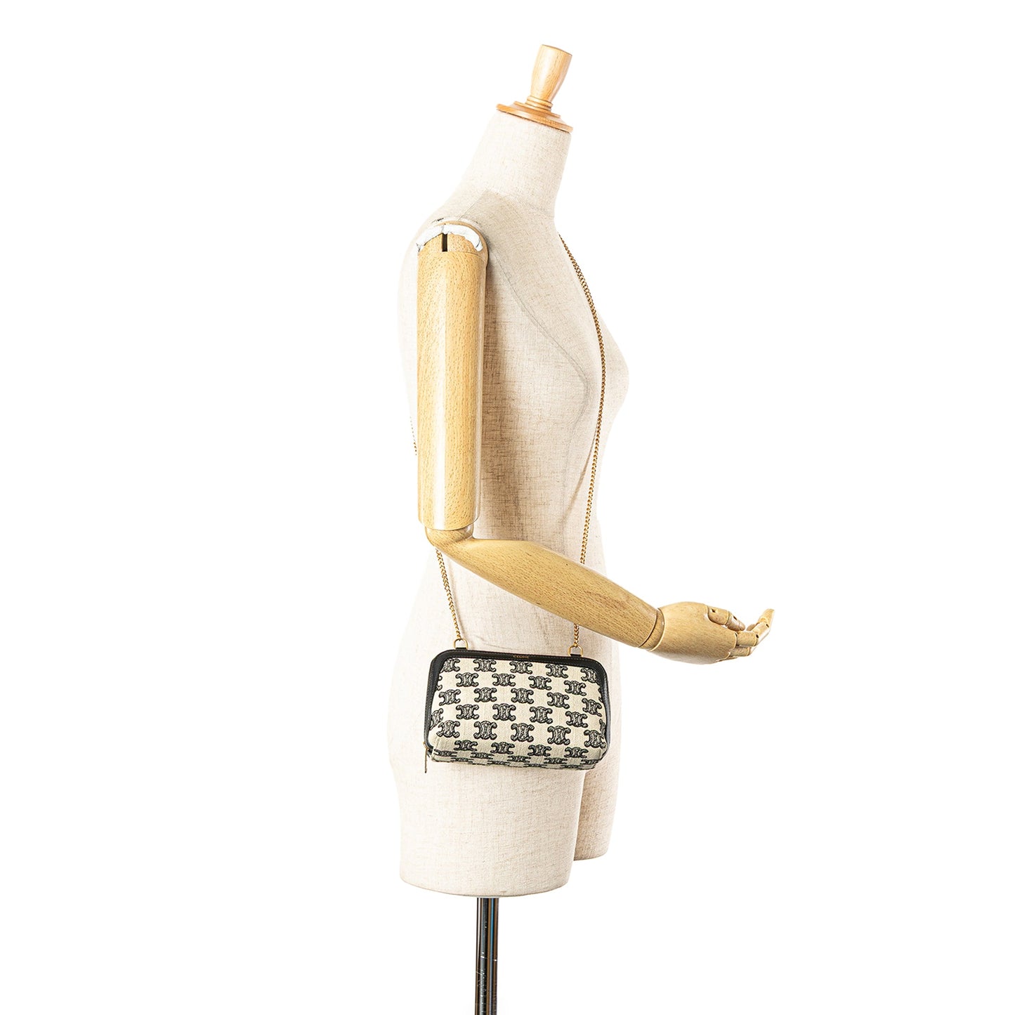 Celine Triomphe Emroidered Canvas Clutch On Chain