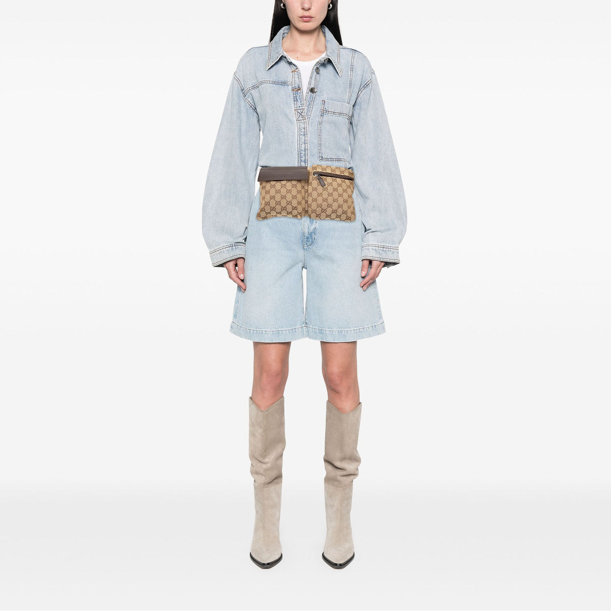 Gucci GG Canvas Double Pocket Belt Bag